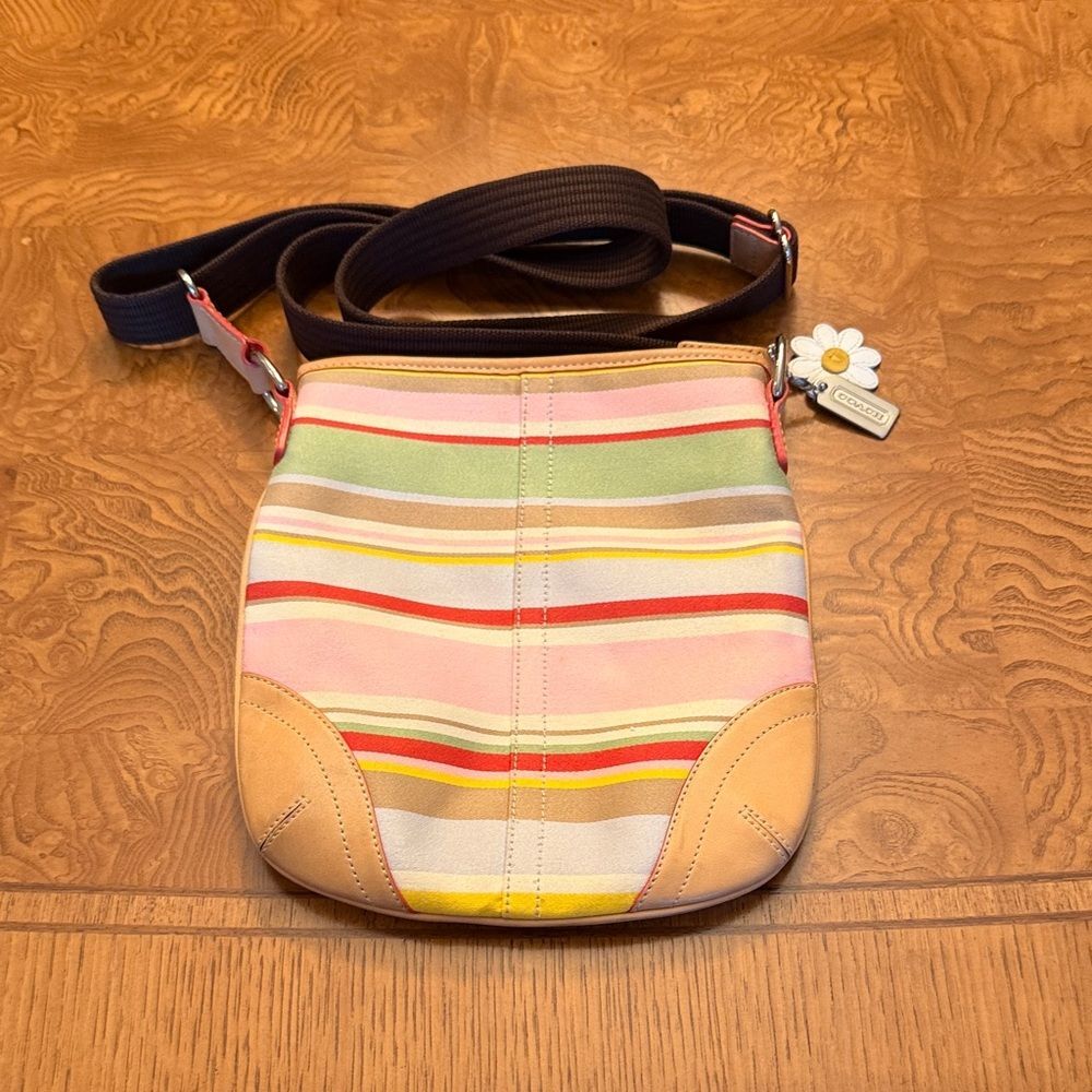 Coach Hamptons Striped Multicolor Crossbody with Daisy Charm